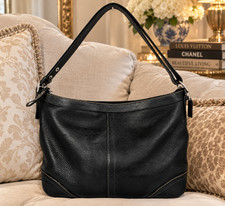 VINTAGE Coach Black Pebble Leather Shoulder Bag 12323 Stitching Ext Zip Pocket picture