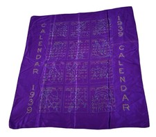 VTG 1939 Calendar Satin Scarf 26” Purple Monthly Holidays Graphic Print Motif picture