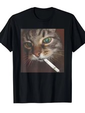 [Funny Smoking Cat] Funny Smoking Cat T-Shirt - 100% Polyester | Crew Neck Short picture