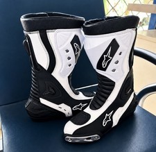 Men's Black White Motorcycle Racing Boots Leather Sport Protective Riding Boots picture