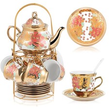 Zhehao 20 Pcs Porcelain Tea Set with Metal Holder and Spoon Stylish Style  picture