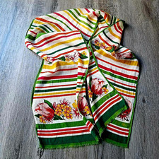 Vintage 1970s Oscar de la Renta 100% Silk Striped Floral Rectangle Scarf picture