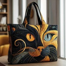 Women's Quilted Tote Bag Witch Cat Pumpkin Halloween Shoulder Handbag Large Gift picture