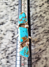 VTG Navajo Sterling Silver 3 Stone Turquoise Sz 6.5 Signed Gude Candelaria  picture