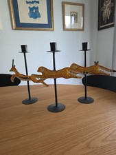 Vintage 1970s Antelope,  Jaguars  Candle Holders. Set Of 3 picture