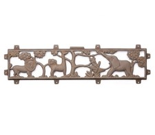 Vintage Cast Iron Safari Animal Bench Back Plate Lion Elephant 24 Decor Plaque picture