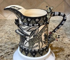 Ardmore Studio Black White Zebra & Foliage Motif Handcrafted Ceramic Pitcher picture