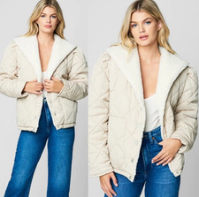 [BLANKNYC] Womens Warm Hearts Quilted Sherpa Jacket Beige Cream XS picture