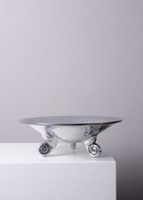 Vintage Silver-Toned Footed Bowl Reminiscent Of Mid-Century Modernist Designs picture