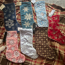 Tahari Home Beaded Embroidered Snowflake Christmas Stocking Set  7 beautiful new picture