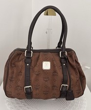 MCM Visetos Monogram Brown Choco Boston Satchel Lock Key Leather Bag Excellent picture