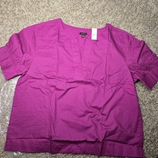 Talbots Magenta V Neck Top Pintuck Short Sleeve Shirt Blouse Size Large picture