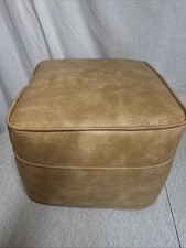 Vtg Mid Century Tan Vinyl Foot Stool Hassock 14” X 14” X 10” Vguc picture