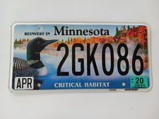 2020 Reinvest In Minnesota Critical Habitat Loon License Plate 2GK086 picture