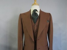 VTG JULES GILLETTE Union made USA Brown twill three piece suit 38 R picture