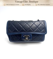 Chanel Classic Flap Medium Blue Leather Silver HW Shoulder Bag Preowned Authenti picture