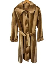 1960’s Betty Rose True Vintage Wool Coat Herringbone Striped Brown Beige Trench picture