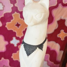 Black Antique 20s Art Deco Flapper Glass Bead Collar Necklace Gatsby Whimsigoth  picture