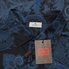 Etro NWT Long Sleeve Dress Shirt Size 44 in Blue Paisley Print 100% Cotton picture