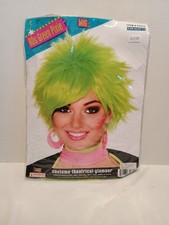 HALLOWEEN 80s Rocker Wig for Women Bright Green COSPLAY COSTUME PARTY FUN picture