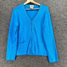Shego's Cardigan Women M  Blue Full Zip V-Neck Long Sleeve Pockets Rayon picture