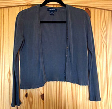 The Limited Women's Silk Ribbed Knit V-Neck Button Front Cardigan Sweater S Gray picture