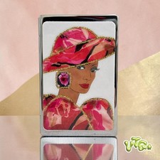 RARE VTG 80s/90s Glam Lady Lipstick Case Compact Mirror Red Gold Rhinestone picture
