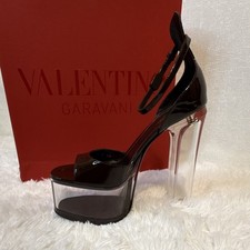 Valentino Garavani Black Patent Leather Platform Ankle Strap Block Heels EU 38 picture