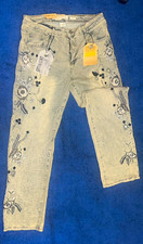 Street Jeans Men's Straight Leg Light Wash Floral Embroidered Beaded 38x32 picture