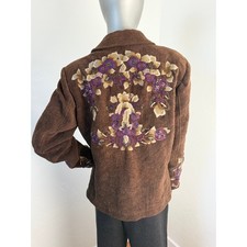 Vintage Coldwater Creek Brown Floral Embroidered Beaded Jacket Blazer picture