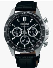 SEIKO SBTR021 Selection Chronograph Black Dial Quartz Leather Men’s Watch Japan picture