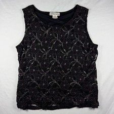 Vintage Draper’s & Damon’s Black Metallic Floral Lace Tank Top Made USA S picture