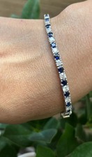 15 Ct Round Cut Real Sapphire & Diamond Ladies Tennis Bracelet 14K White Gold 7