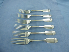 ANTIQUE STERLING SILVER SET OF SIX  FIDDLE BACK DINNER FORKS LONDON 1851. picture