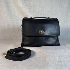 Read please Vintage Coach Black Leather Court Bag 9870 Crossbody Flap Top Handle picture