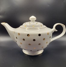 Grace's Teaware Fine Porcelain Teapot 24 oz. Ivory with Gold Dots picture