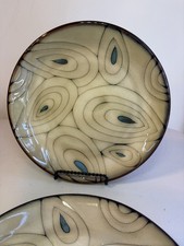 Pier 1 Imports Set of 2 Teal Reactive Stoneware Salad Plates 8.5” Peacock EUC picture