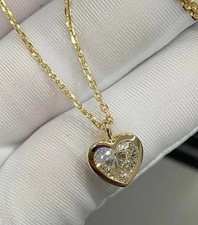 3 Ct Heart Cut Simulated Diamond Heart Bezel Pendant In 14K Yellow Gold Plated picture