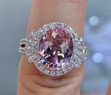 3.20Ct Oval Cut Lab Created Morganite Halo Engagement Ring 14K White Gold Plated picture