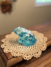 Vintage Fenton Art Glass Frog Blue Hand Painted Signed & Original Sticker picture