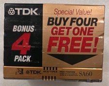 TDK 5 Pack SA 60 Type ii, NOS, sealed, Cassette Tapes. Made in Japan. picture