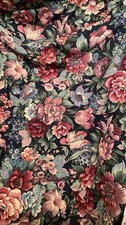 Vintage 90s Floral Deep Green PInk Decor Fabric Heavyweight BTY Cotton #14 picture