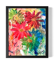 Guajardo Art Original 14x11 Expressionist Neon Flowers Canvas Home Decor picture
