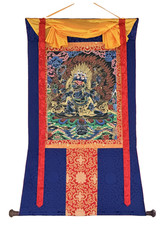 SIX ARMED MAHAKALA HAND PAINTED TIBETAN THANGKA SILK BROCADE PROTECTOR ART picture
