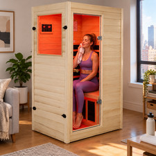 Mini Far Infrared Sauna Poplar Wood Red Light Therapy Low EMF for 1 Person 905W picture