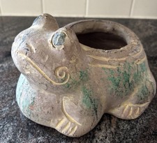 Frog Toad Planter Ceramic Pottery Folk Art Outdoor Garden Clay Drainage Hole EXC picture