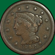 1848 Braided Hair Large Cent Very Fine VF Coin #46509 picture