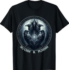 Odin Ravens Huginn Muninn Vegvisir Vikings Myth T-Shirt picture