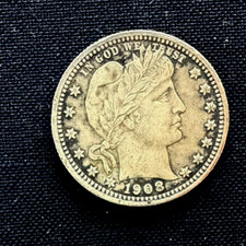 1908 p  Barber Silver Quarter Full LIBERTY Headband  25C - West of the Divide picture