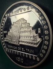 1993 MEXICO $10 PESOS EL TAJIN 5 oz .999 SILVER PROOF PRE COLOMBIAN picture